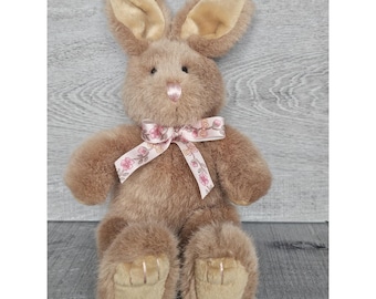 Vtg Best Friends Soft Brown Bunny Rabbit Plush Stuffed Animal W Pink Floral Bow