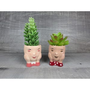 Mini Girl Ceramic Planters Plant Artificial Faux Succulent Work Office g71e16