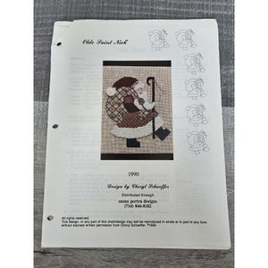 Vtg Christmas Needlepoint Olde Saint Nick Cheryl Schaeffer, ulotka z wzorami 121b
