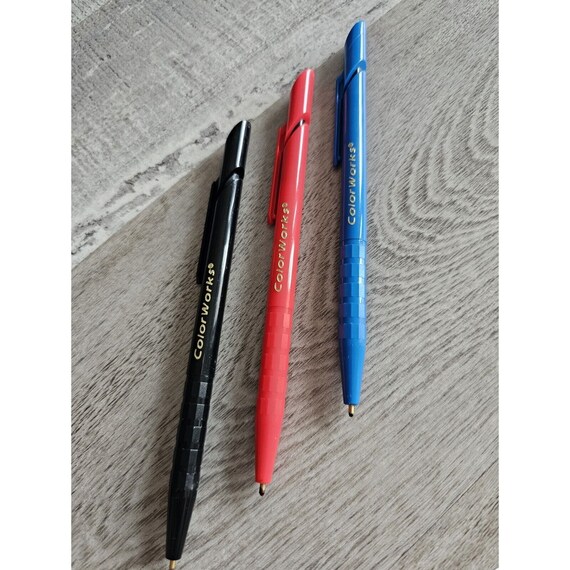Vintage LOT Pens Color Works Retractable Click Red Blue Black All