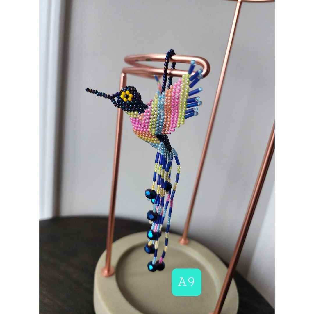 Huichol Beaded Hummingbird Key Chain Mexican Folk Art Bird 6 Sun