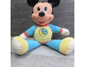Disney Mattel Vintage 1990 Mickey Mouse knuffel en gloed pluche voor het slapengaan b111