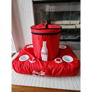 Vtg Coca-Cola Sevylor 2000 Y2K Red Blow Up Inflatable Cooler & Drink Caddy RARE