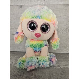 Ty Beanie Boos 10&quot; the Rainbow Poodle Dog Glitter Eyes Plush Stuffed Animal