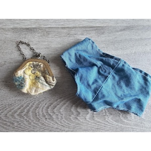 Kleiner blau gelber Brokat Gobelin Gobelin Geldbörse & blaue Pumphose 60er Jahre #23