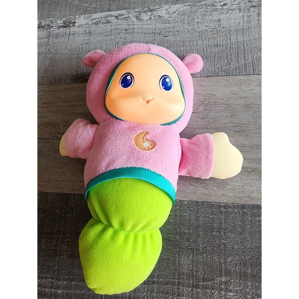 Playskool Musical Light Up Lullaby Glow Worm Pink Green Moon Plush 2011 Works