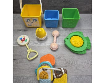 Vtg 1986 Fisher Price Activity Blocks Chicken Nesting Stacking Toys Lot b209