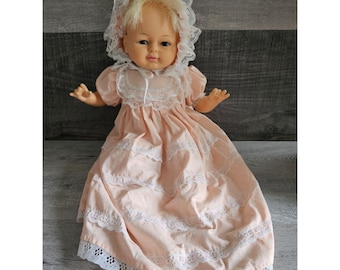 Baby Doll vintage Horseman 1970 18" cheveux blonds yeux bleus robe rose
