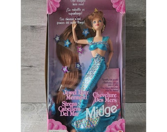 RARE 1995 Barbie Jewel Hair Mermaid Midge Mattel #14589 New Foreign Issue HTF