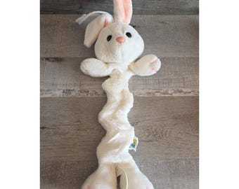 VTG Dakin White Bunny Rabbit 1986 pluche gevulde muzikale strik trek babybedje b200