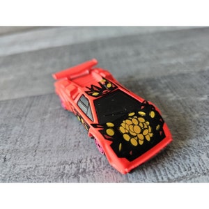 VTG Hot Wheels 1987 Revealers Lamborghini Countach Tampos Neon Red Car