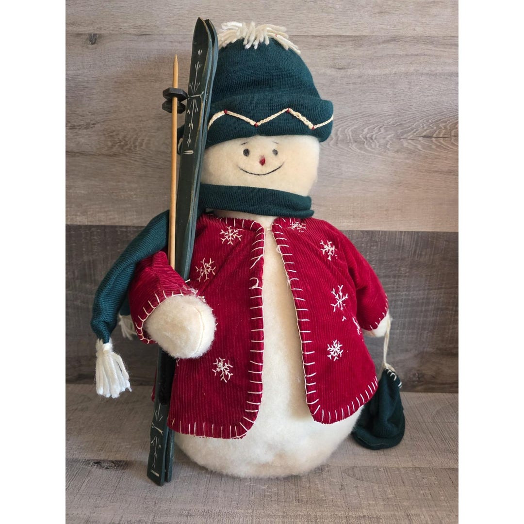 Rustic Country Snowman Plush Figurine Winter Skiing 20" Weighted ...