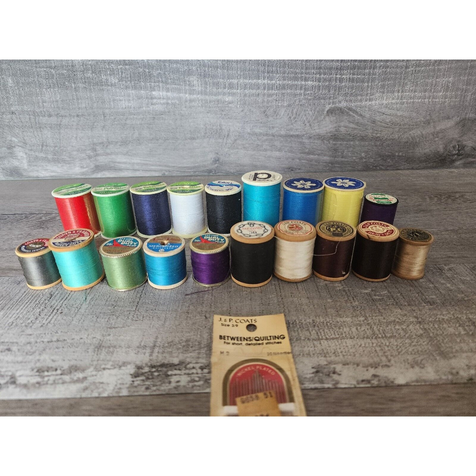 Vintage Lot of 19 THREAD Wooden Spools Sewing Crafts Rainbow Coats