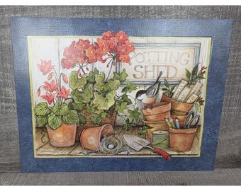 Susan Winget Potting Shed Garden Flowers Bird Art Print 11x8.5 Planting 197.4