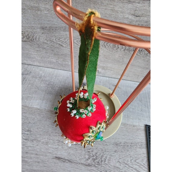 Vintage Red Velvet Ribbon Push Pin Christmas Ornament MCM 1960s
