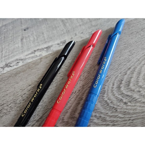 Vintage LOT Pens Color Works Retractable Click Red Blue Black All