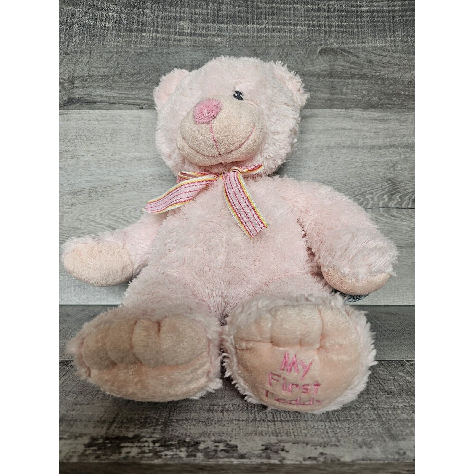 My First Teddy Bear Pink Russ Baby Striped Bow Plush 20 Stuffed Animal Lovey Etsy