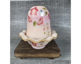 Vtg Fenton 2004 Gold Treasures Burmese Fairy Lamp Shelly Fenton Signed UV Glow