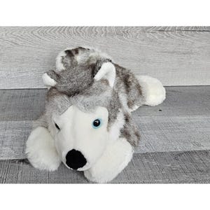 Aurora Husky Realistic Plush Stuffed Animal Dog Gray White Flopsies 12&quot; Toy