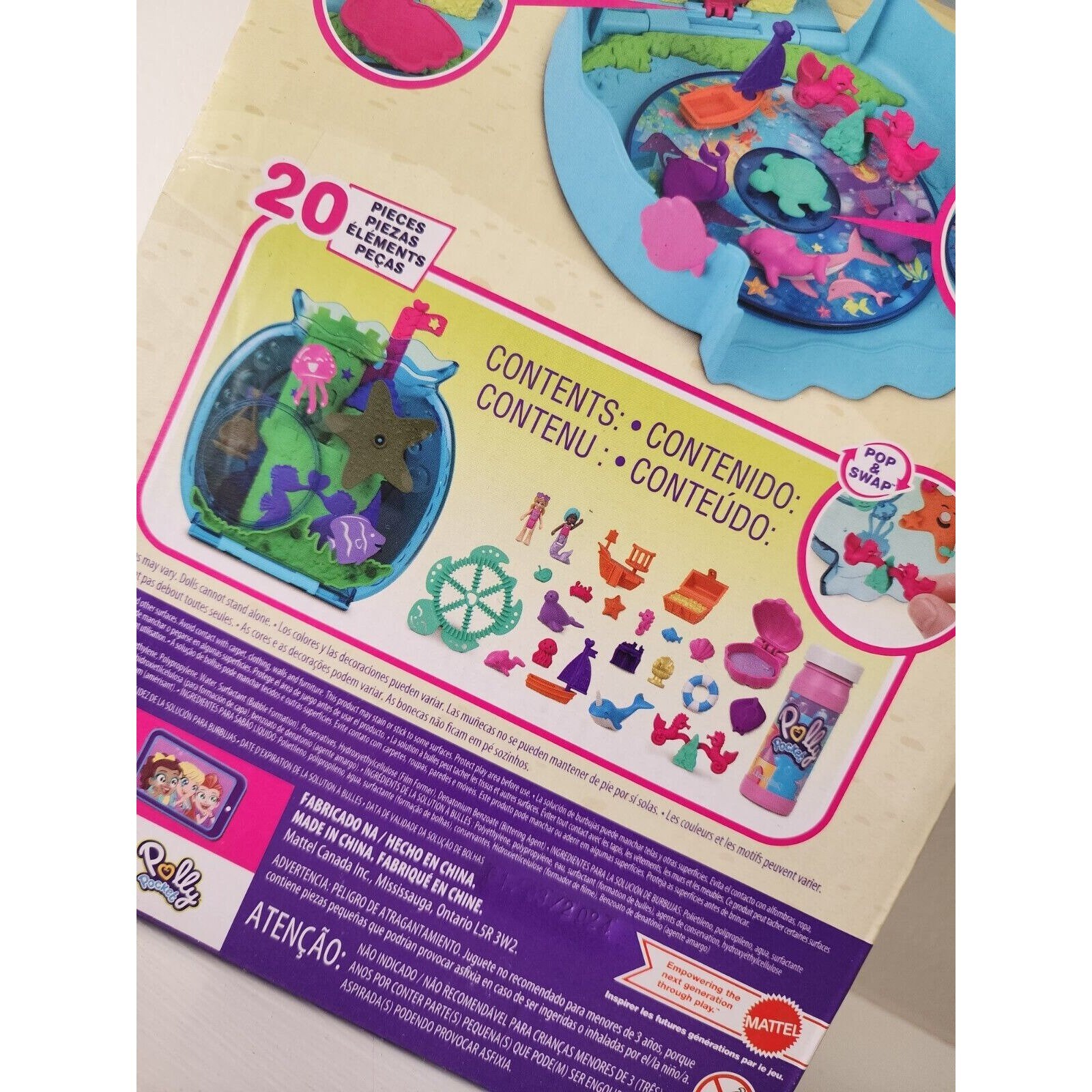 Polly Pocket Coffret Aquarium à Bulles - Avec 2 Figurines, Piscine, 18 Accessoires - Jeu Enfant HHH51