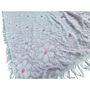 Copriletto vintage in ciniglia di cotone con pompon rosa floreale 89 &quot;x 102&quot; Coperta Barbiecore