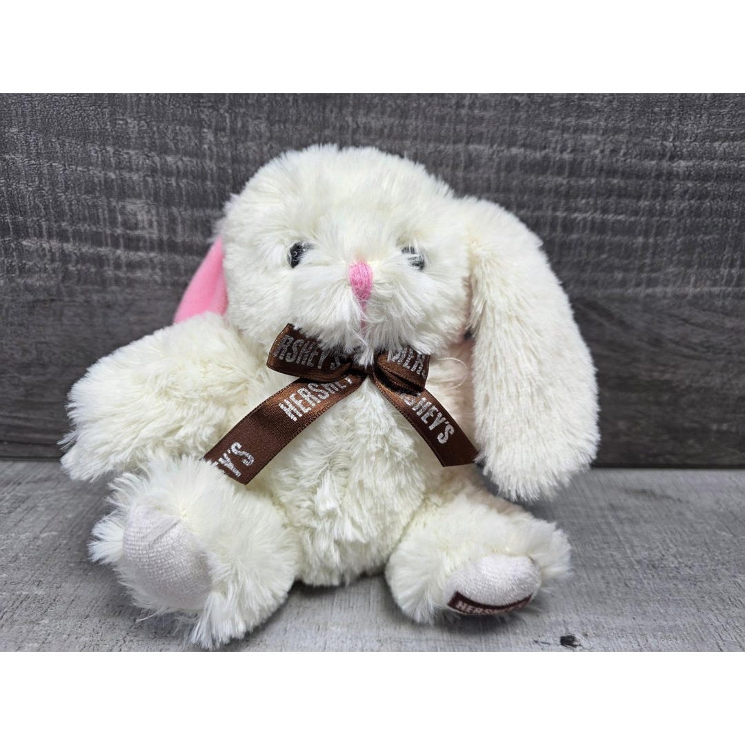 Hershey's 6 Inch Plush Bunny Rabbit Soft White Plush Hershey Ribbon ...