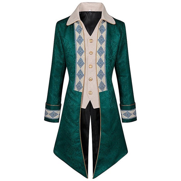 Tailcoat steampunk pour homme avec poignets brodés et boutonnage sur le devant