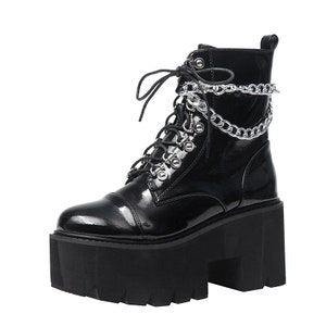 Ladies Lace Up Punk Style Short Boots With Chain Detail image 1