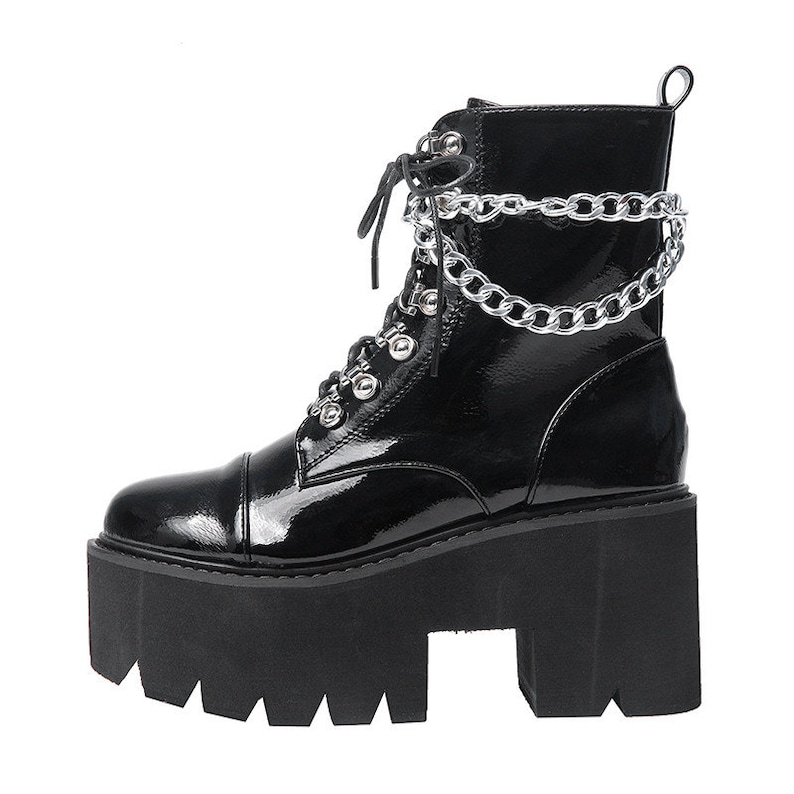 Ladies Lace Up Punk Style Short Boots With Chain Detail image 3