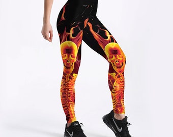 Women's Thin Breathable Flame Design Skeleton Leggings