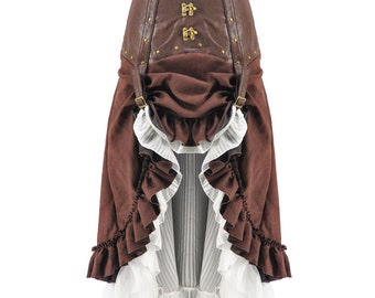 Ladies Steampunk Long Skirt With Attached Petticoat and Buckle And Latch Detailing