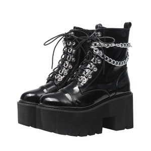 Ladies Lace Up Punk Style Short Boots With Chain Detail image 2