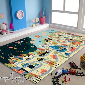 Cute City Road Map Area Rug voor Baby Boys Room, Nursery Carpet, Children Room Decor, Boys Play Room Mat