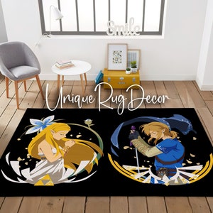 Popular Video Game Legend of Zelda Characters Themed Gamer Room Carpet, Zelda Rug, Zelda Decor Gift