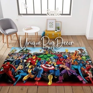 Tutti i personaggi dei supereroi insieme tappeto antiscivolo a tema Cartoon per camera dei bambini, fan della Marvel, tappeto fantastico