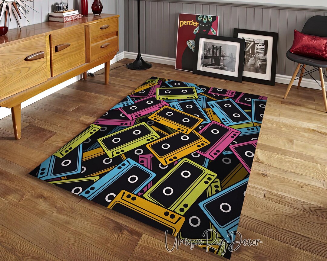 Colorful Retro Cassette Rug, Nostalgic Popular Music Carpet, Tape ...