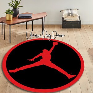 Jumpman Rug Red and Black Color Jordan Sneaker Jump Man Printed Teenager Room ...