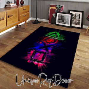 Graffiti Themed Game Controller Rug, Gaming Chair Mat, Teenage Room Carpet, Gamer Room Decor