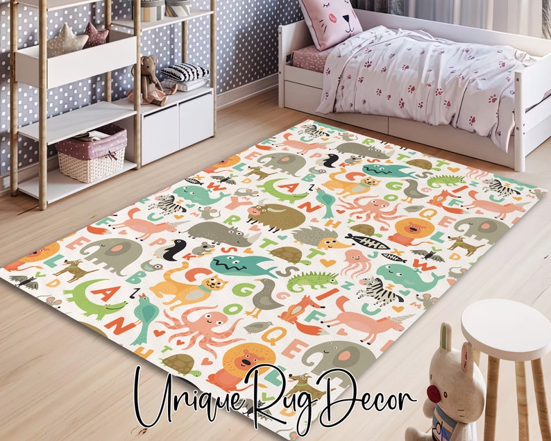 Animal Alphabet Rug Educational Play Room Mat Safari Animals - Etsy
