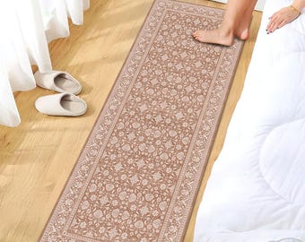 Rustic Brown Runner Rug Floral Pattern Long Carpet Hallway Entryway Decor