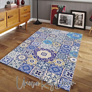 Tappeto con motivo a piastrelle a mosaico, tappeto da cucina, decorazione in ceramica