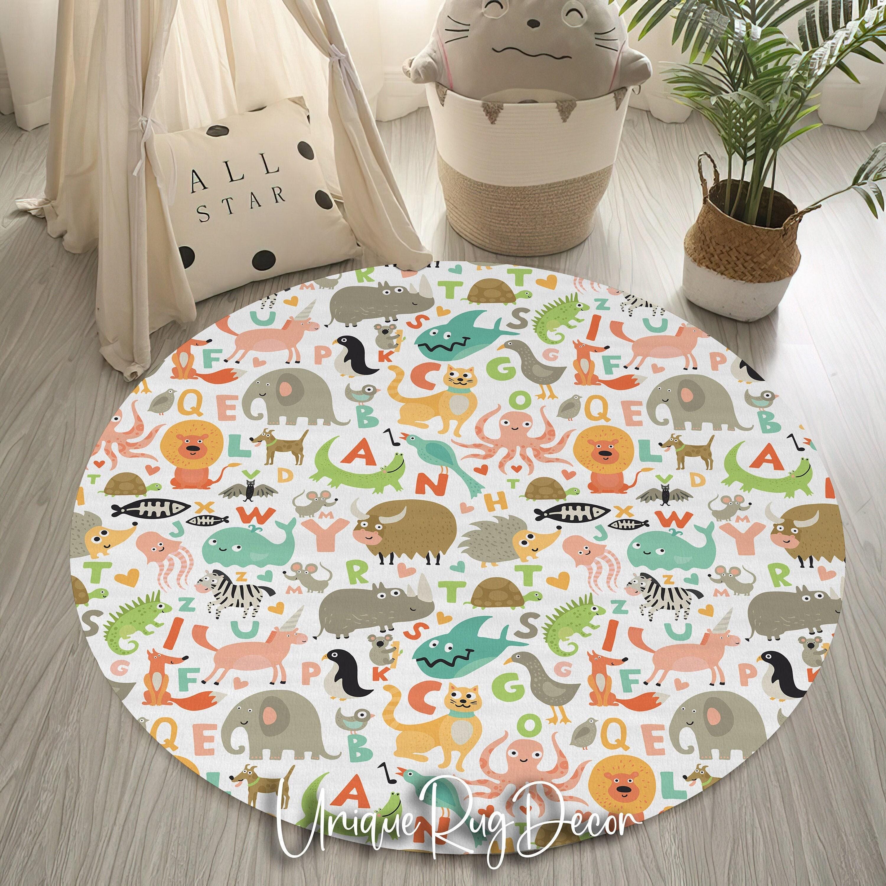 Animal Abc Rug Animal Alphabet Rug, Educational Play Room Mat, Safari Animals Carpet ...