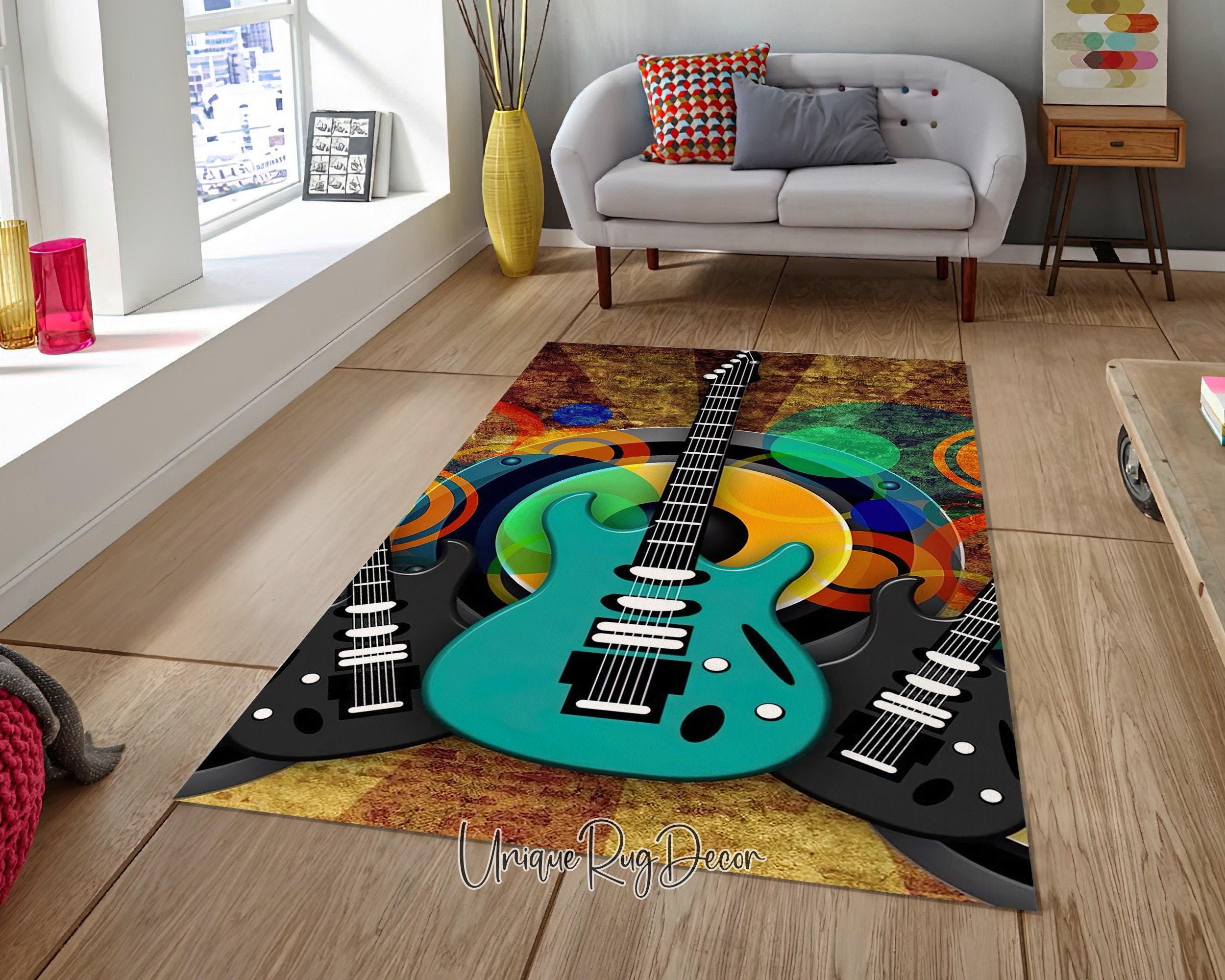 Musical Instrument Rug Electric Guitar Rug, Music Room Carpet, Music Art Mat, Musical ...