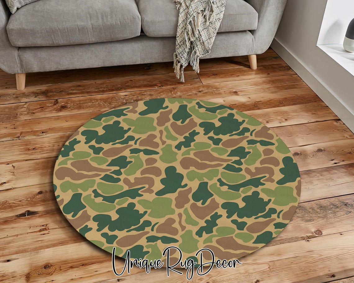 Round Army Rug Camouflage Themed Army Style Non-slip Area Rug, Navy Rug, Soldier Room ...