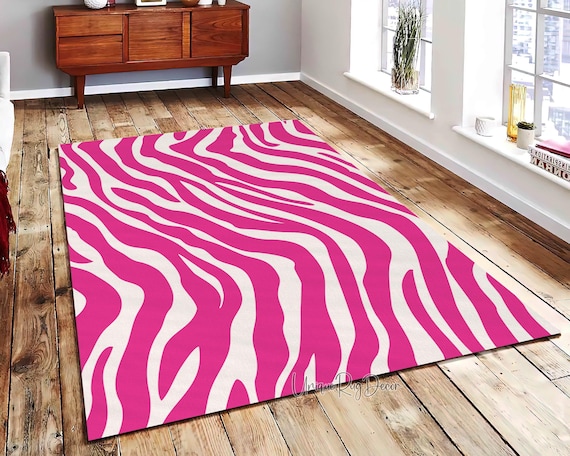 Pink Zebra Print Rug: Modern Animal Decor Carpet - Etsy
