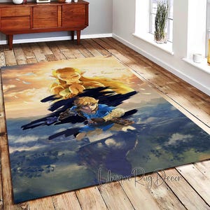 Zelda Character Rug, Game Carpet, Zelda Art Mat, Gamer Room Decor, Gaming Rug, Zelda Fan Gift