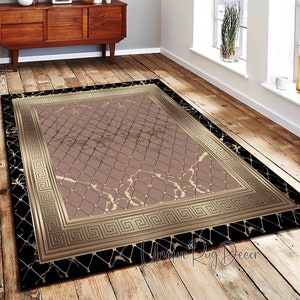 Greek Key Symbol Rug, Luxury Living Room Carpet, Entryway Carpet, Greek Key Square Mat, Bedroom Rug