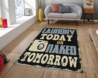 Funny Laundry Room Rug: Retro Style Non-Slip Bath Mat