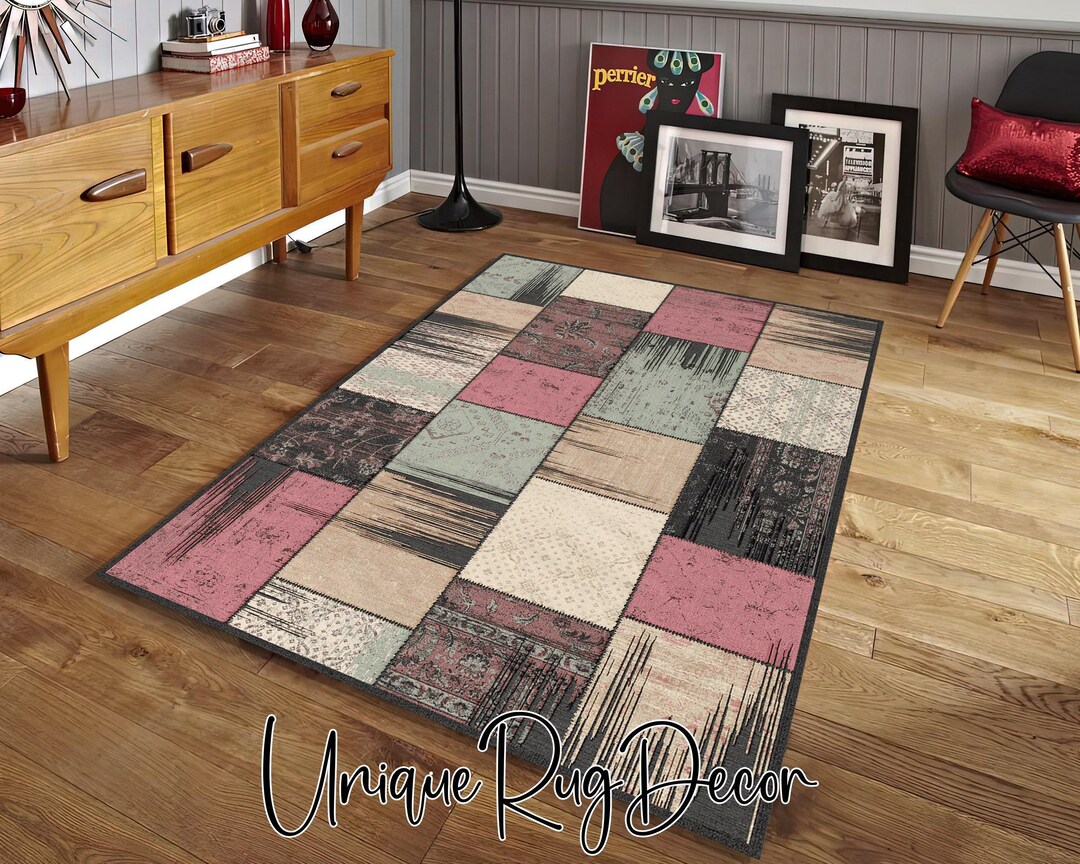 Pastel Rug Modern Pastel Patchwork Rug: Modern Abstract Nonslip Carpet - Etsy