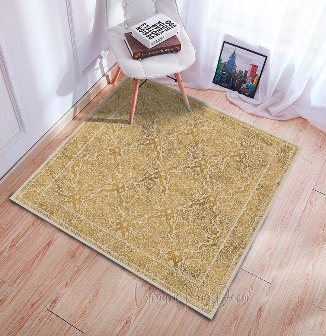 Gold Color Floral Square Area Rug - Etsy